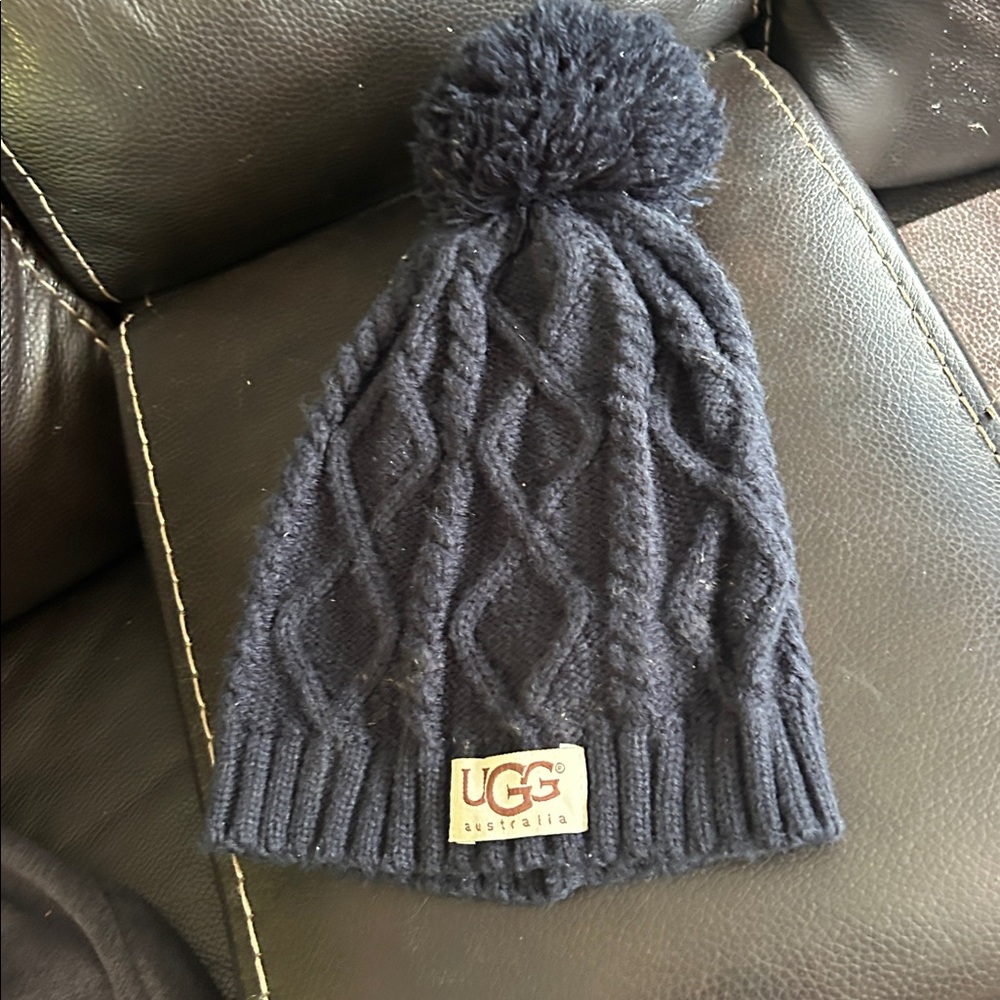 UGG Navy Cable Knit Pom-Pom Beanie